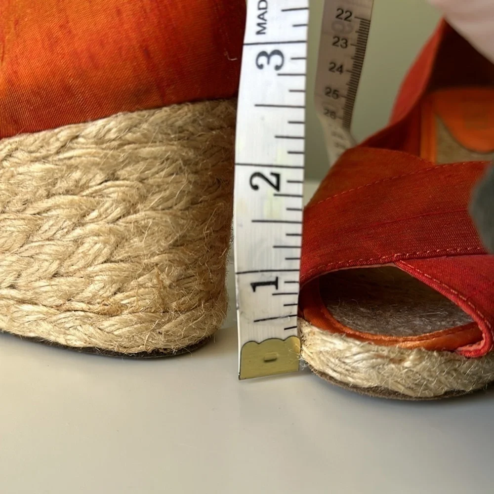 Lauren Ralph Lauren Silk Open Toe Espadrille  Iridescent Orange & Gold Size 8.5